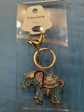 Fashion Jewelry Elephant Keychain - Blue and Gold